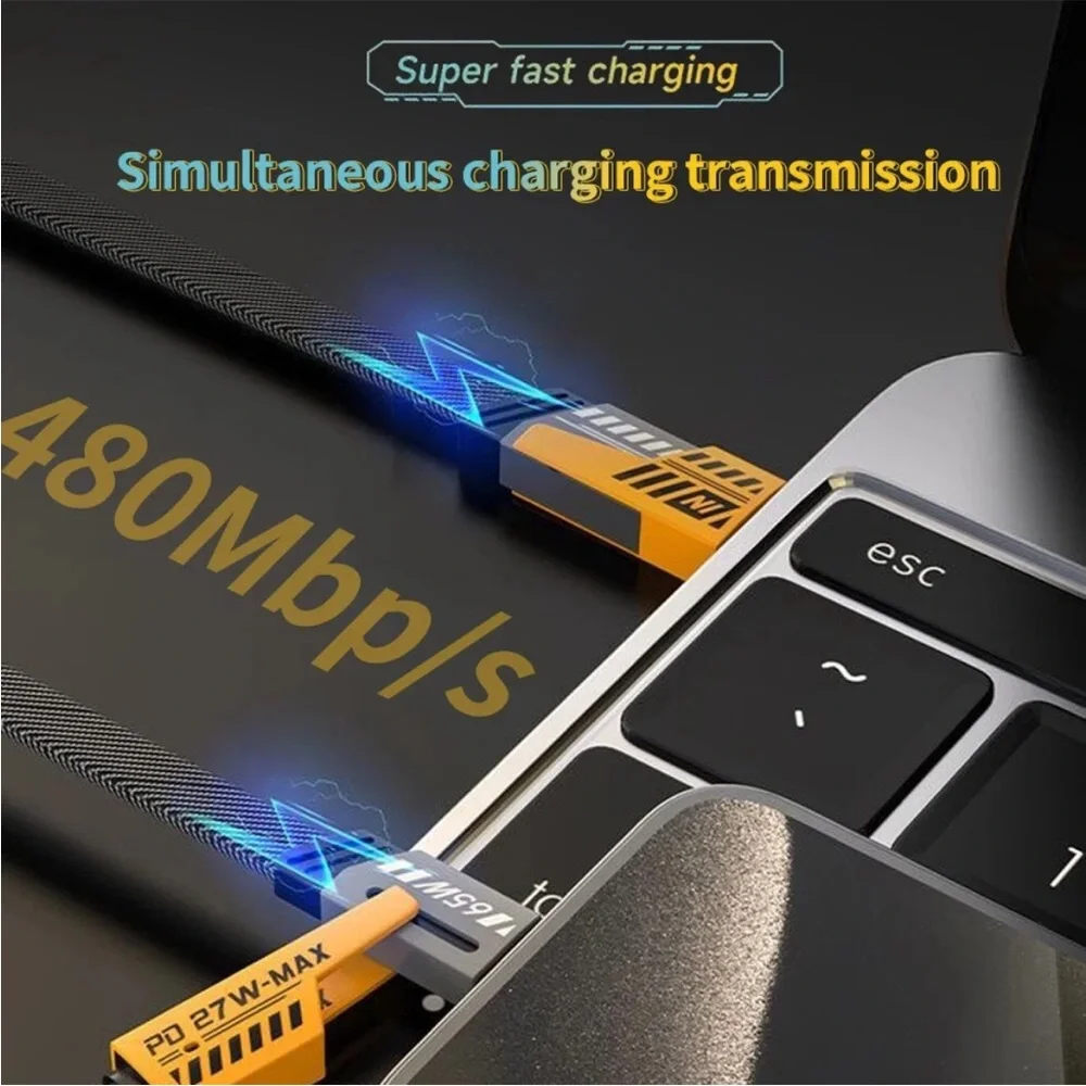 🆕4-in-1 USB TYPEC 6FT Cable 65W Fast Charging Flat Braided Anti-Tangle Universal